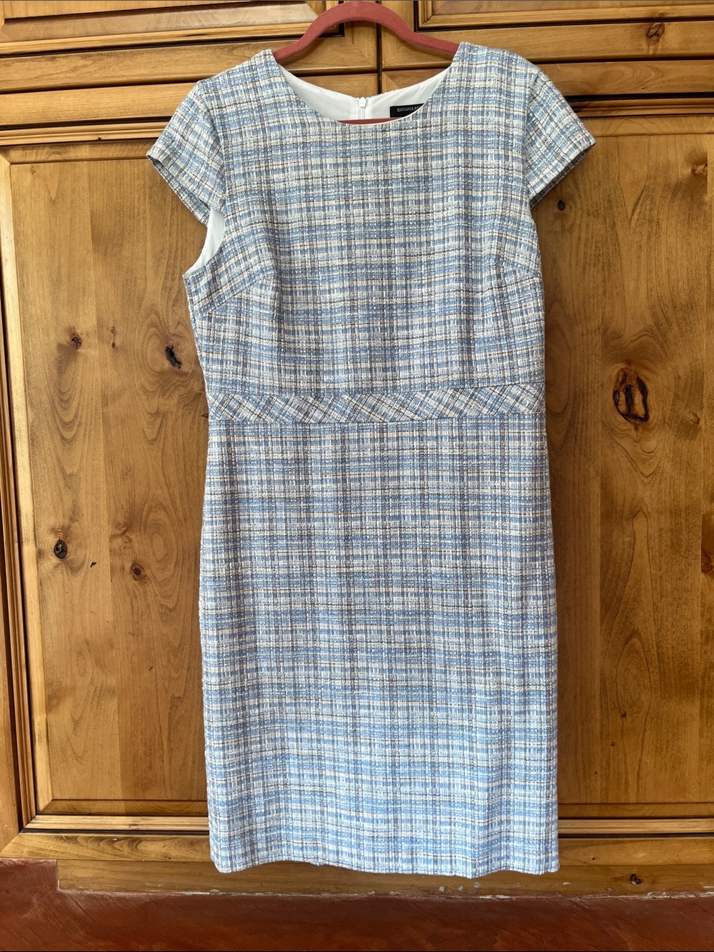 Banana Republic Blue and White Plaid Cap-Sleeve Sheath Dress